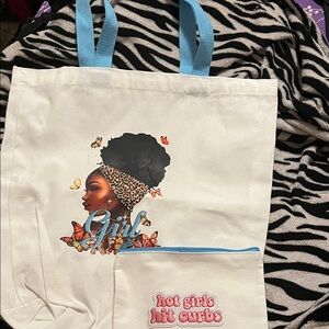 Stylish White Tote Bag with Blue Handles